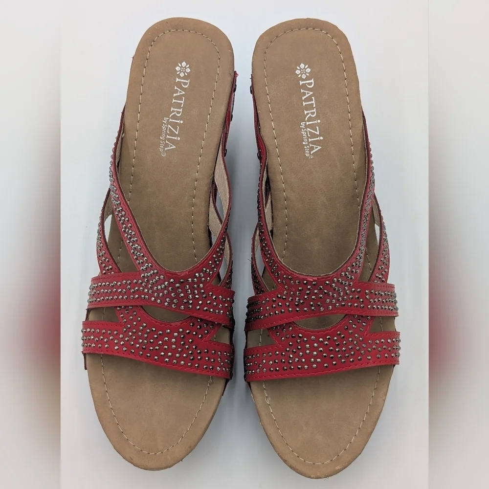 Patrizia By Spring Step Studded Red Sequin High Heel Wedge Sandal Sz US 9 EU 40 - Picture 10 of 16